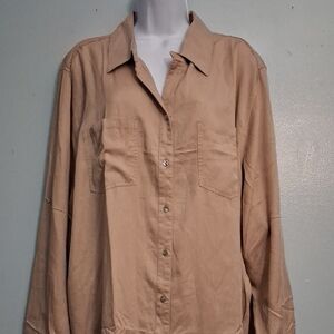 Hesters&Orchard size 2X women's khaki tencel button long sleeve/roll tab shirt.
